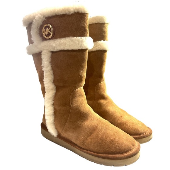 MICHAEL KORS Women’s Sheep Fur Lined Tall Chestnut Boots Sz 9 - Picture 4 of 10